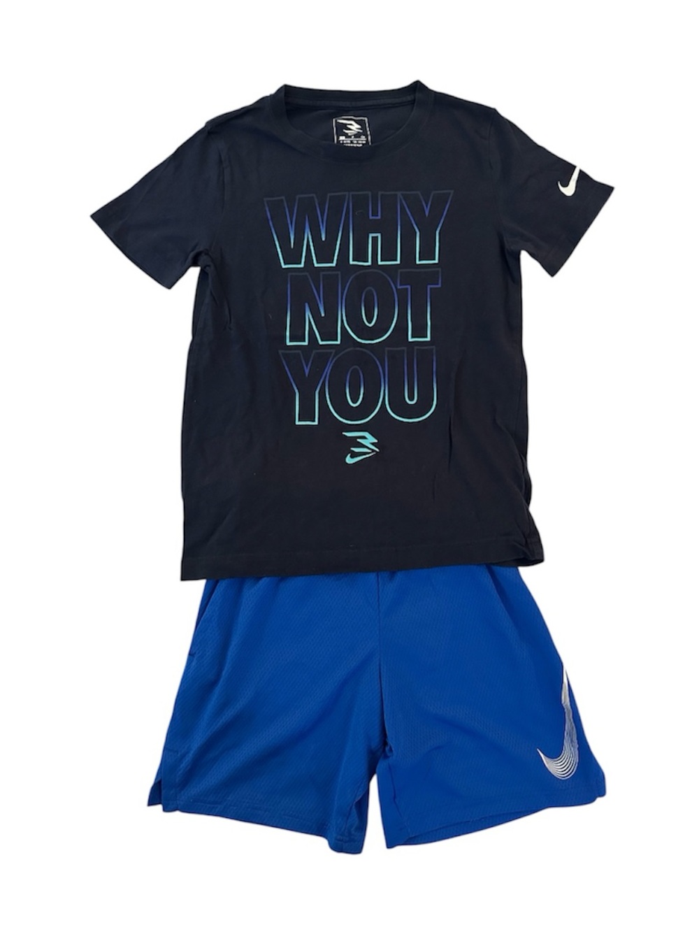 Nike Black Tee with Blue Athletic Shorts - 'WHY NOT YOU' Graphic